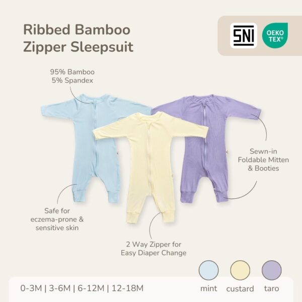 PETIT BEARY - Ribbed bamboo zipper sleepsuit