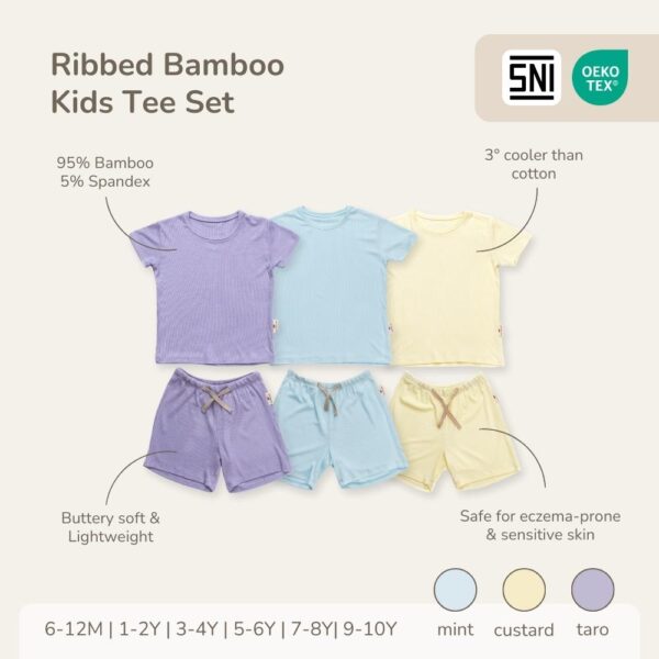 PETIT BEARY - Ribbed bamboo kids basic tee set
