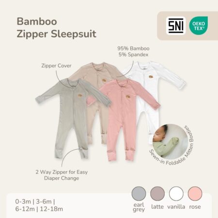 Petit Beary Bamboo Zipper Sleepsuit Dream - Jumpsuit Baju Tidur Bayi