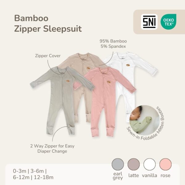 Petit Beary Bamboo Zipper Sleepsuit Dream - Jumpsuit Baju Tidur Bayi