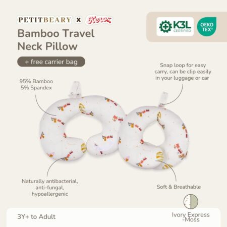 Petit Beary x Kero Travel Neck Bamboo Pillow - Bantal Leher Bamboo Anak Dewasa Travel