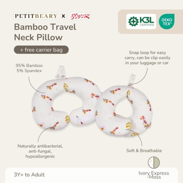 Petit Beary x Kero Travel Neck Bamboo Pillow - Bantal Leher Bamboo Anak Dewasa Travel