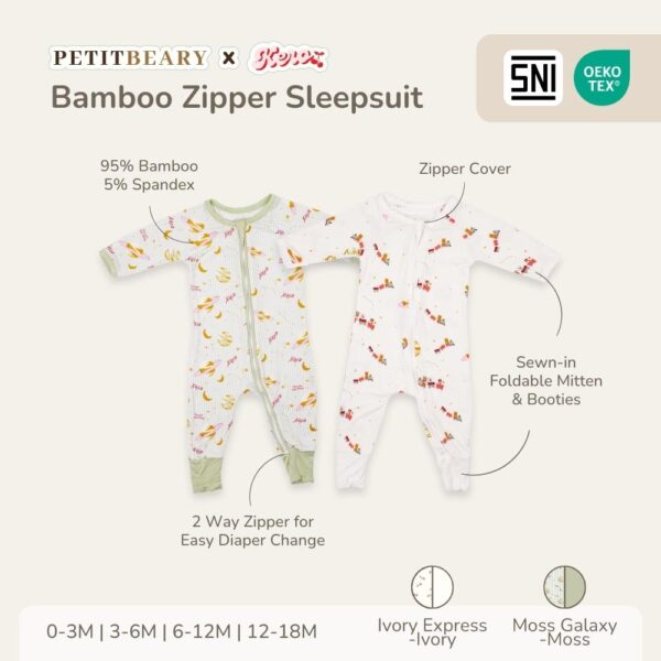 Petit Beary x Kero Bamboo Zipper Sleepsuit - Jumpsuit Baju Tidur Anak Bayi