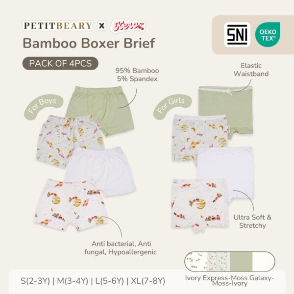 Petit Beary x Kero Bamboo Boxer Brief Boy Girl (Pack of 4pcs) - Celana Dalam Anak isi 4pcs