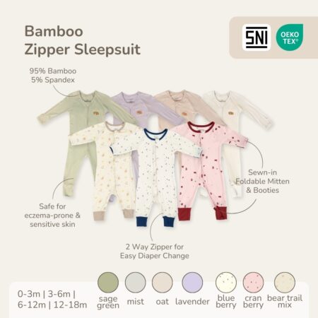 PETIT BEARY - Bamboo Zipper Sleepsuit - Jumpsuit Baju Tidur Anak Bayi