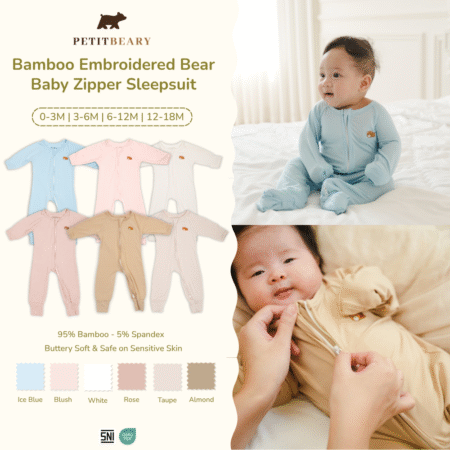 Bamboo Embroidered Bear Baby Zipper Sleepsuit 0-18M | Petit Beary