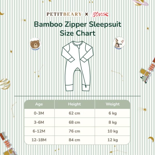 Petit Beary x Kero Bamboo Zipper Sleepsuit - Jumpsuit Baju Tidur Anak Bayi