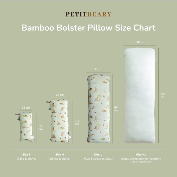 PETIT BEARY - Bamboo Bolster  Pillow CASE - Sarung Guling  Bantal Anak Bayi  Dewasa
