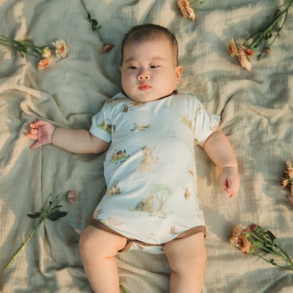 PETIT BEARY -  Short-Sleeve Bamboo Bodysuit - Jumper Onesie Bayi