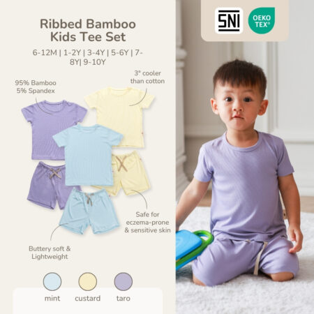 PETIT BEARY - Ribbed bamboo kids basic tee set