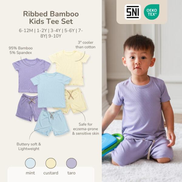 PETIT BEARY - Ribbed bamboo kids basic tee set