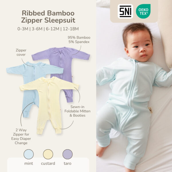 PETIT BEARY - Ribbed bamboo zipper sleepsuit