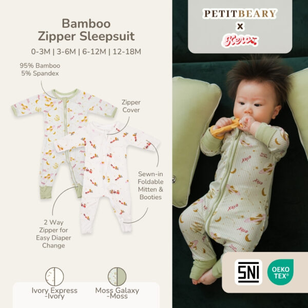 Petit Beary x Kero Bamboo Zipper Sleepsuit - Jumpsuit Baju Tidur Anak Bayi