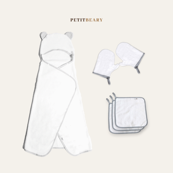 PETIT BEARY - BathTime Bundle - Bamboo Hooded Towel, WashMitt, Washcloth