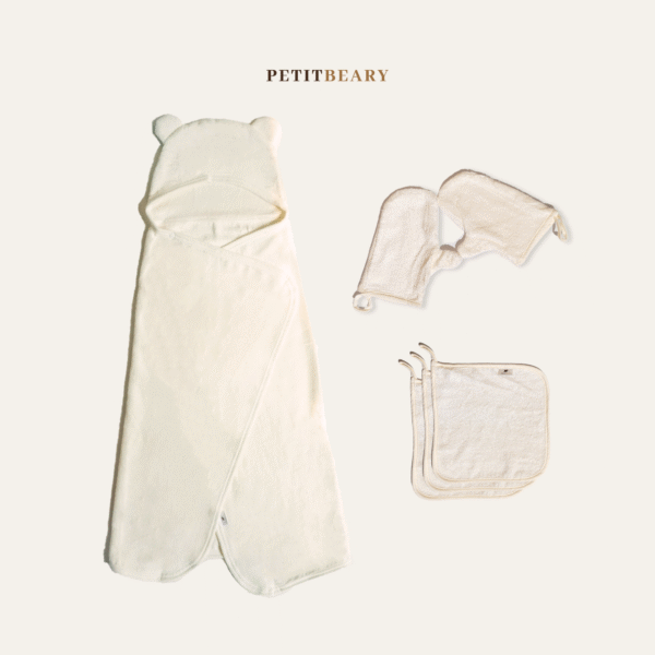 PETIT BEARY - BathTime Bundle - Bamboo Hooded Towel, WashMitt, Washcloth