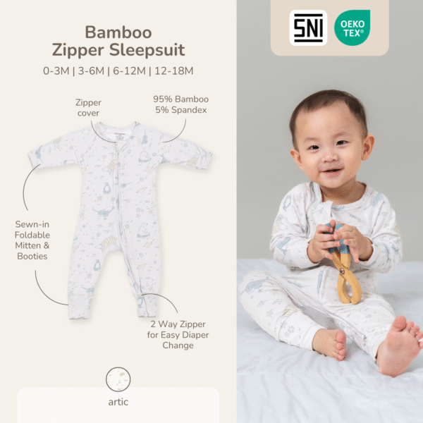 PETIT BEARY - Bamboo Zipper Sleepsuit - Jumpsuit Baju Tidur Anak Bayi