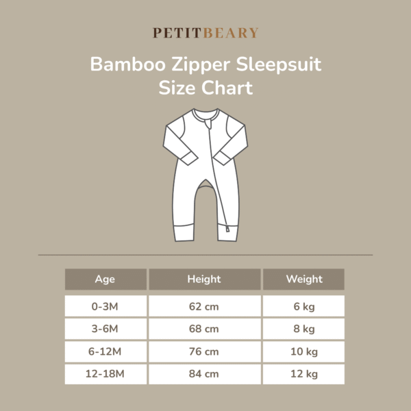 PETIT BEARY - Bamboo Zipper Sleepsuit - Jumpsuit Baju Tidur Anak Bayi