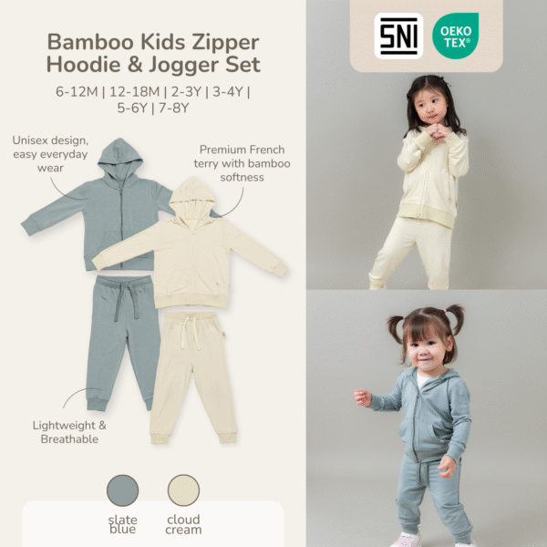 Petit Beary Jaket Anak Bamboo Premium Set Celana Jogger – Kids Zipper Hoodie & Jogger Pants Set