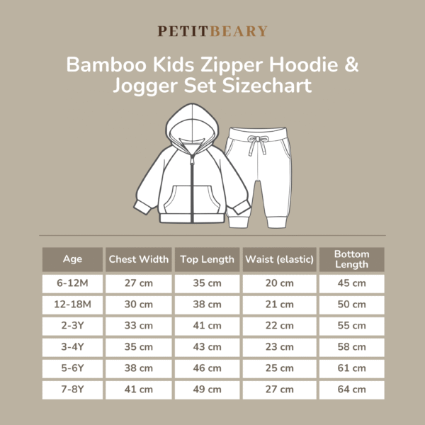 Petit Beary Jaket Anak Bamboo Premium Set Celana Jogger – Kids Zipper Hoodie & Jogger Pants Set