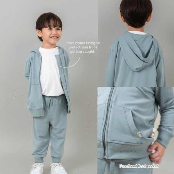 Petit Beary Jaket Anak Bamboo Premium Set Celana Jogger – Kids Zipper Hoodie & Jogger Pants Set