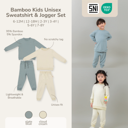 Petit Beary Sweater Anak Bamboo Premium Set Celana Jogger – Kids Unisex Sweatshirt & Jogger Pants Set