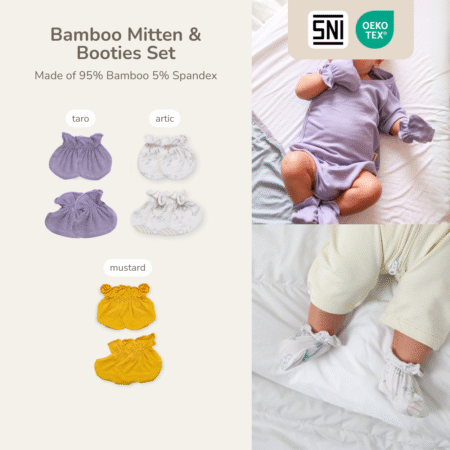 Petit Beary Set Sarung Tangan & Kaki Bayi Bamboo  Newborn – Mitten Booties - Anti Gores, Kulit Sensitif & Eczema Friendly