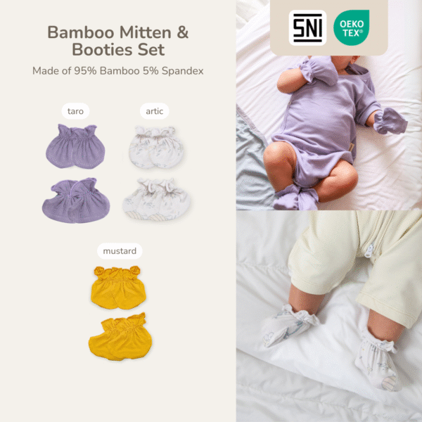 Petit Beary Set Sarung Tangan & Kaki Bayi Bamboo  Newborn – Mitten Booties - Anti Gores, Kulit Sensitif & Eczema Friendly