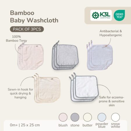 Petit Beary Bamboo Baby Washcloth/Waslap Bayi Sapu Tangan Handkerchief Isi 3 Pcs