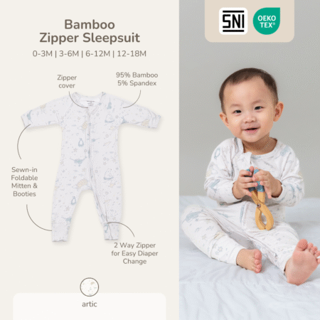 PETIT BEARY - Bamboo Zipper Sleepsuit - Jumpsuit Baju Tidur Anak Bayi 0-18M