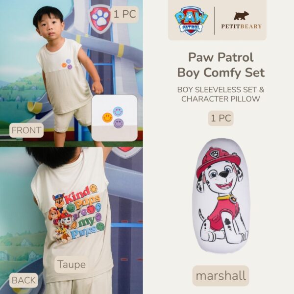 PAW Patrol Boy Comfy Set Petit Beary – Sleeveless Set + Character Pillow | Setelan Anak Laki Bantal Guling Nyaman & Lembut Petit Beary