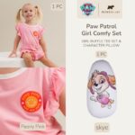 PAW Patrol Girl Comfy Set Petit Beary – Ruffle Tee Set + Character Pillow | Baju Anak Perempuan Bantal Guling Nyaman & Lembut