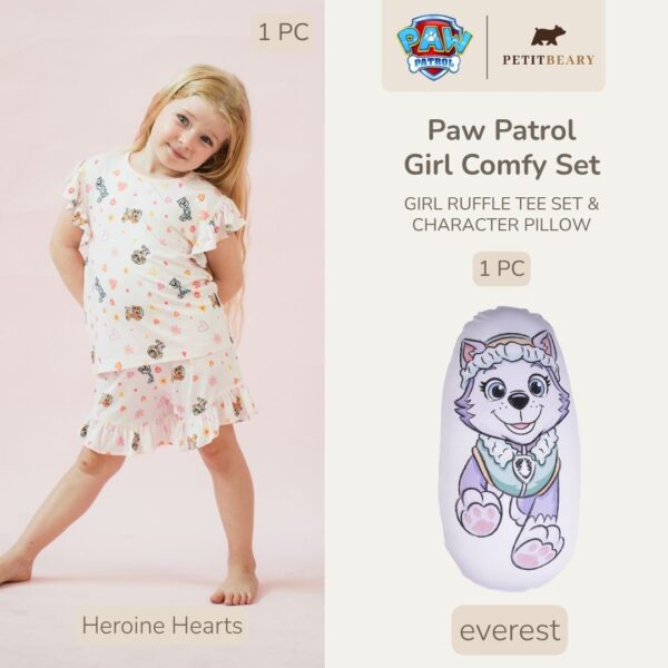 PAW Patrol Girl Comfy Set Petit Beary – Ruffle Tee Set + Character Pillow | Baju Anak Perempuan Bantal Guling Nyaman & Lembut
