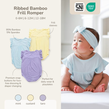 PETIT BEARY - Ribbed Bamboo Frill Romper (0-18M)