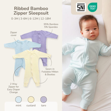 PETIT BEARY - Ribbed bamboo zipper sleepsuit (0-18M)