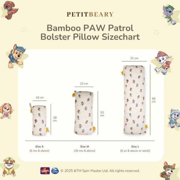 Guling Bayi Anak Bamboo Premium - PAW Patrol Kids Bolster Pillow | Petit Beary (0-8Y)