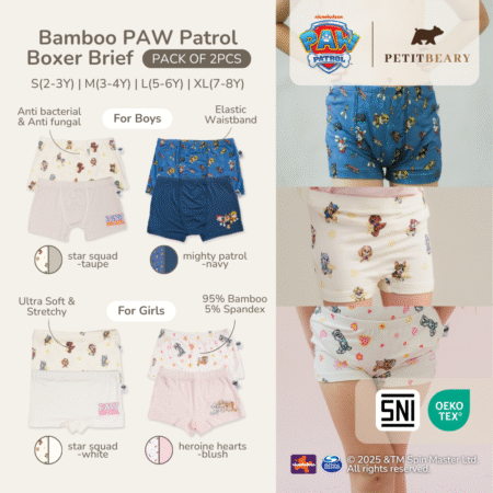 Celana Dalam Anak Bamboo Premium – PAW Patrol Boxer Brief Isi 2pcs | Petit Beary (2-8Y)