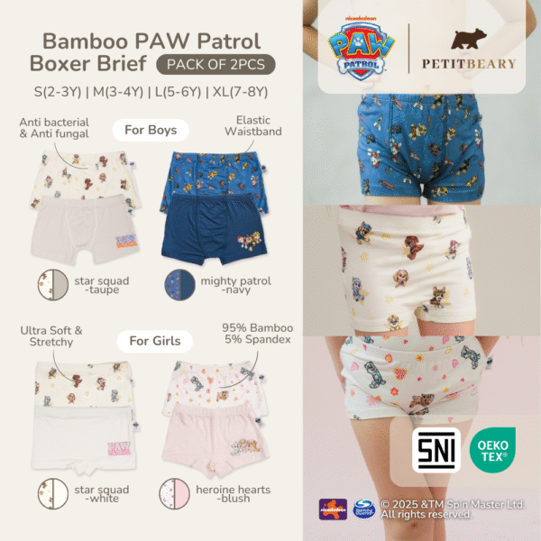 Celana Dalam Anak Bamboo Premium – PAW Patrol Boxer Brief Isi 2pcs | Petit Beary (2-8Y)