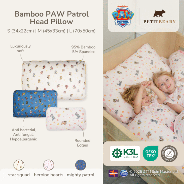 Bantal Kepala Bayi Anak Bamboo Premium - PAW Patrol Kids Head Pillow | Petit Beary (0-8Y)