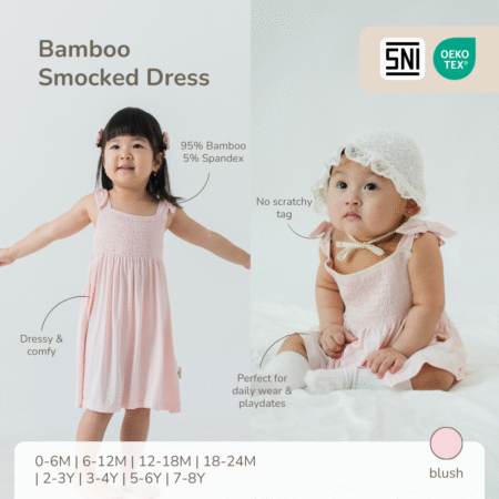 Dress Anak Perempuan Bamboo Premium – Smocked Dress Baby Girl | Petit Beary Heirloom Basics (0M–8Y)