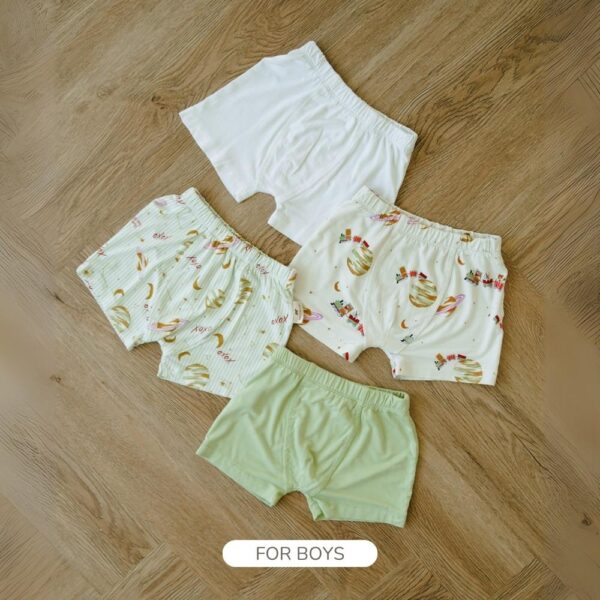 Celana Dalam Anak Bamboo – Boxer Brief Isi 4pcs Boy Girl | Petit Beary x Kero (2Y-8Y)
