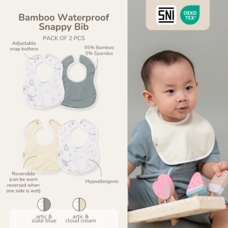 Celemek Bayi Bamboo Waterproof – Snappy Bib Isi 2pcs Anti Basah | Petit Beary