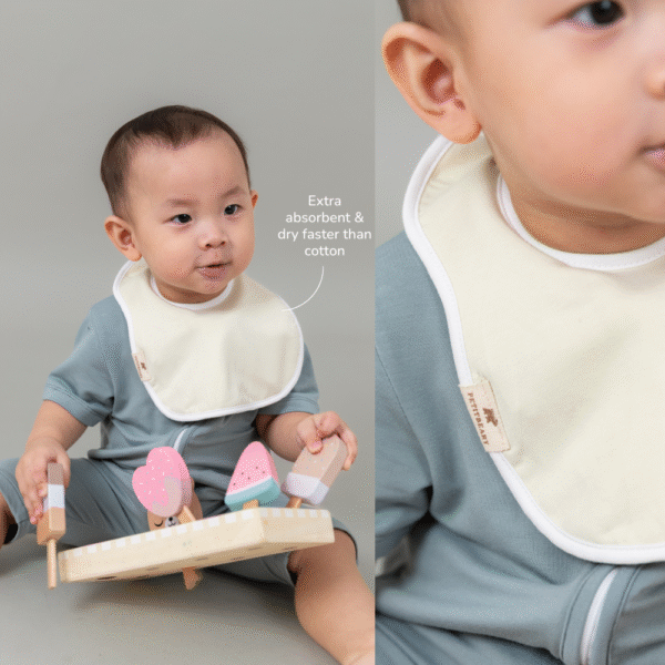 Celemek Bayi Bamboo Waterproof – Snappy Bib Isi 2pcs Anti Basah | Petit Beary