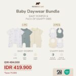 Setelan Bayi Bamboo Premium – Romper + Snappy Bib 2pcs | Daywear Bundle Petit Beary (0–18M)