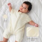 Setelan Bayi Bamboo Premium – Romper + Snappy Bib 2pcs | Daywear Bundle Petit Beary (0–18M)