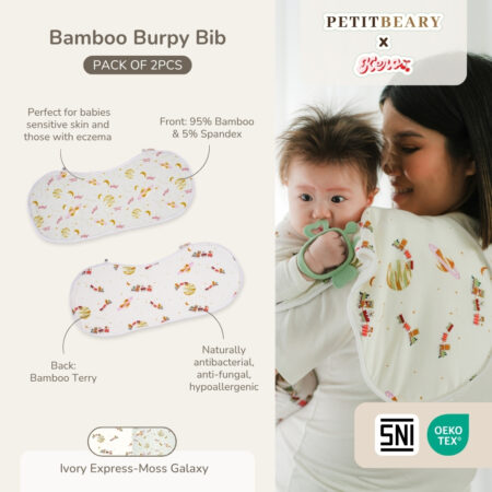 Slaber Bayi Bamboo Premium – Burpy Bib Isi 2pcs Anti Gumoh | Petit Beary x Kero