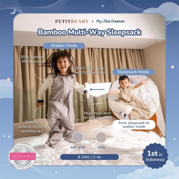 Sleepsack Bayi Bamboo Premium Double Layer – Multi-Way Wearable Blanket 0.5TOG | Petit Beary x MyLittleDreamer (6M-4Y)