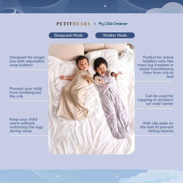 Sleepsack Bayi Bamboo Premium Double Layer – Multi-Way Wearable Blanket 0.5TOG | Petit Beary x MyLittleDreamer (6M-4Y)
