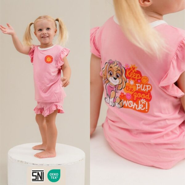 Baju Anak Perempuan PAW Patrol – Ruffle Tee Set + Bantal Guling Karakter | Bamboo Premium Petit Beary (1–8Y)