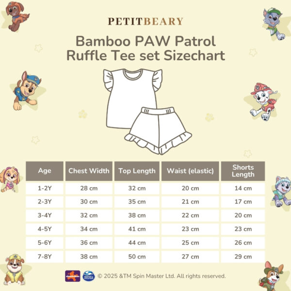 Baju Anak Perempuan PAW Patrol – Ruffle Tee Set + Bantal Guling Karakter | Bamboo Premium Petit Beary (1–8Y)