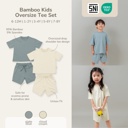 Setelan Anak Bamboo Premium – Drop Shoulder Tee & Short Set Unisex | Petit Beary Airplane Mode (6M–8Y)